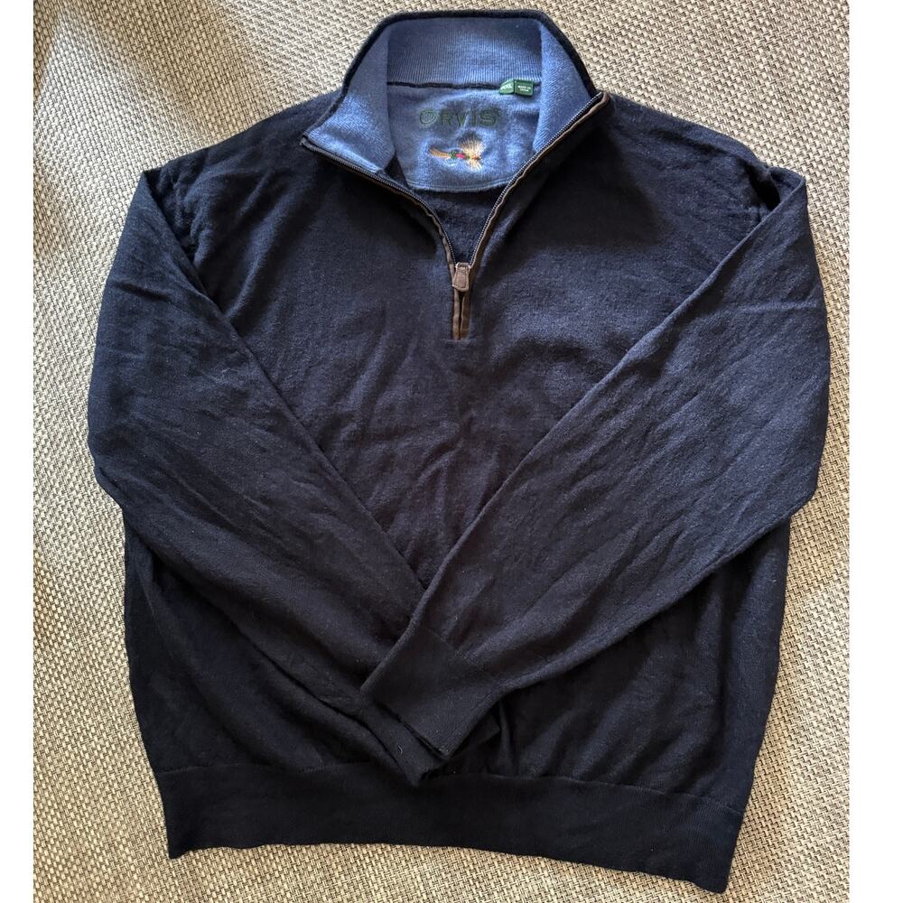 ORVIS 100% Merino Wool 1/4 Zip Pullover Sweater XXL Navy Outdoors Active Cozy